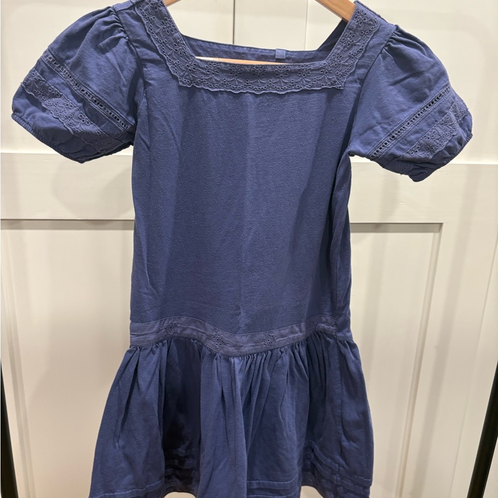 Boden Girls Blue Lace-Trim Cotton Dress